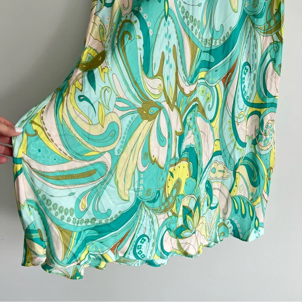 ZARA Sea Green Spring Multicolor 100% Viscose A Line Side Zip Midi Skirt Sz L